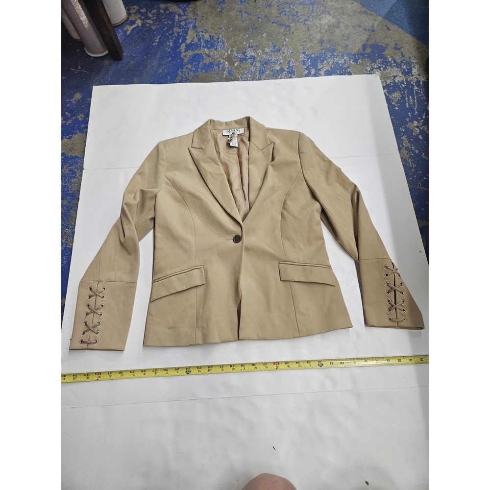 Alfani Petite Tan Single Button Blazer Lace Up Grommet Cuff Jacket Size 8P